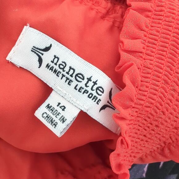 Nanette Lepore Glitter Chiffon Jumpsuit Womens 14 Pink Red Wide Leg Pleated $168 - Picture 9 of 10